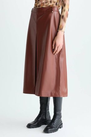 Purificacion Garci Brown Women Faux-Leather A-Line Culottes Trousers