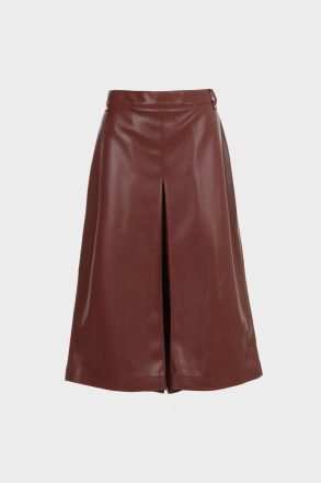 Purificacion Garci Brown Women Faux-Leather A-Line Culottes Trousers - Image 5