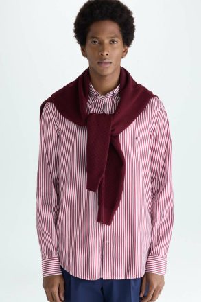 Purificacion Garci Burgundy Shirts Candy Stripe Poplin Shirt Men
