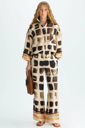 Purificacion Garci Cubos Print Twill Wide-Leg Trousers Women Beige/Multicolor Trousers - Image 4