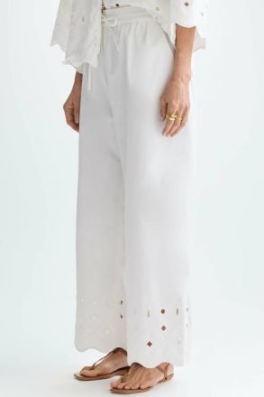 Purificacion Garci Cut-Out Embroidered Poplin Wide-Leg Trousers Trousers White Women