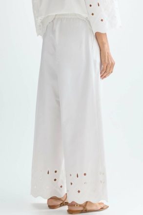 Purificacion Garci Cut-Out Embroidered Poplin Wide-Leg Trousers Trousers White Women - Image 3