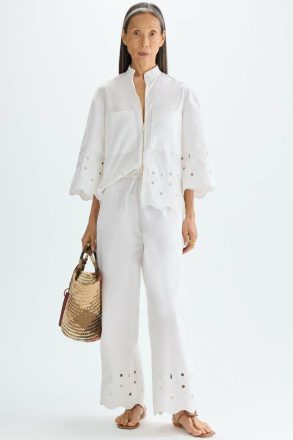 Purificacion Garci Cut-Out Embroidered Poplin Wide-Leg Trousers Trousers White Women - Image 4