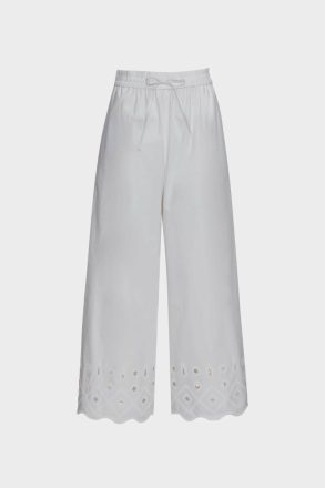 Purificacion Garci Cut-Out Embroidered Poplin Wide-Leg Trousers Trousers White Women - Image 5