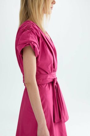 Purificacion Garci Draped Taffeta Long Dress Pink Evening Women - Image 2