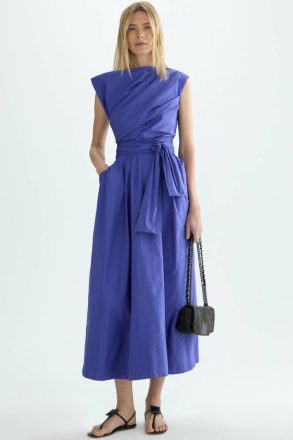 Purificacion Garci Dresses Indigo Draped Taffeta Midi Dress Women