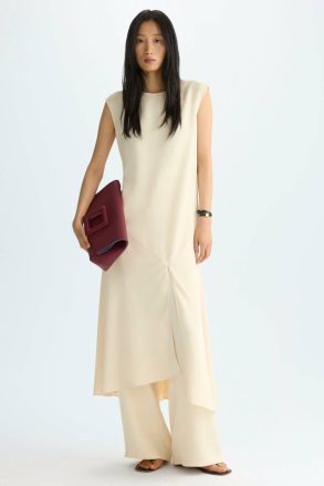 Purificacion Garci Dresses Vanilla Women Sleeveless Asymmetric Crepe Dress
