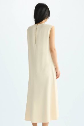 Purificacion Garci Dresses Vanilla Women Sleeveless Asymmetric Crepe Dress - Image 3