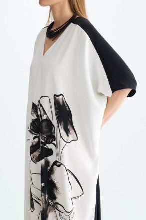 Purificacion Garci Ecru/Black Flowery Print Crepe Oversize Dress Women Evening - Image 2