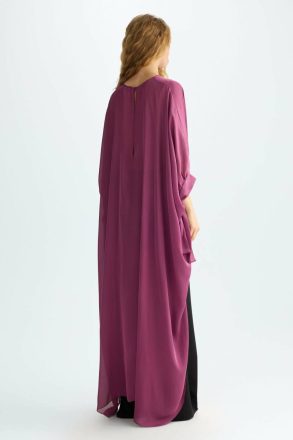 Purificacion Garci Evening Women Chiffon Asymmetric Cape With Ribbons Purple - Image 2
