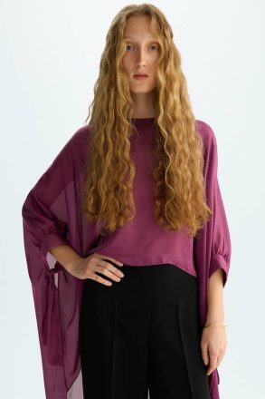 Purificacion Garci Evening Women Chiffon Asymmetric Cape With Ribbons Purple