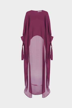 Purificacion Garci Evening Women Chiffon Asymmetric Cape With Ribbons Purple - Image 4