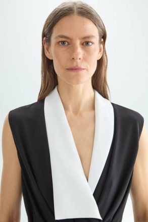 Purificacion Garci Evening Women Two-Piece Effect Crepe Fitted Jumpsuit Black/Ivory - Image 2