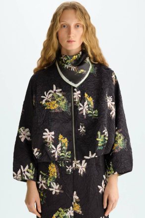 Purificacion Garci Florigami Print Crinkle Satin Short Coat Black/Multicolor Evening Women