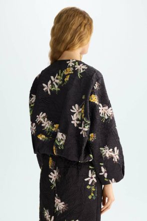 Purificacion Garci Florigami Print Crinkle Satin Short Coat Black/Multicolor Evening Women - Image 3