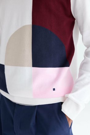 Purificacion Garci Geometric Intarsia Pima Cotton Knit Sweater Men Ecru/Multicolour Sweatshirts - Image 2