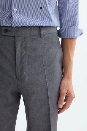 Purificacion Garci Gray Mélange Men Trousers Tropical Wool Classic Fit Suit Trousers - Image 2