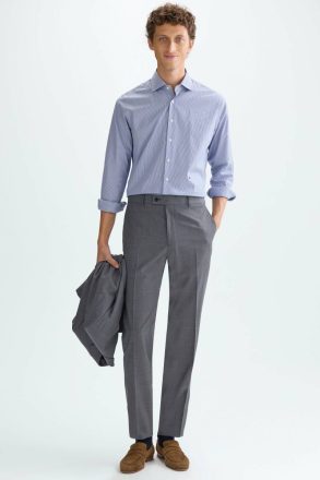 Purificacion Garci Gray Mélange Men Trousers Tropical Wool Classic Fit Suit Trousers - Image 4