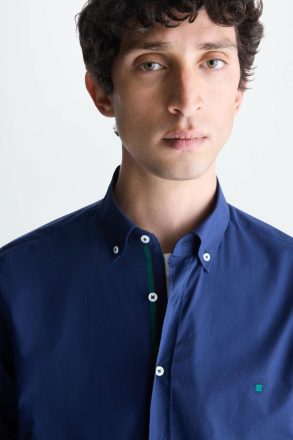 Purificacion Garci Grosgrain-Trimmed Poplin Shirt Navy Men Shirts - Image 2