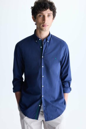 Purificacion Garci Grosgrain-Trimmed Poplin Shirt Navy Men Shirts