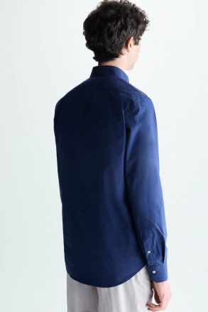 Purificacion Garci Grosgrain-Trimmed Poplin Shirt Navy Men Shirts - Image 3