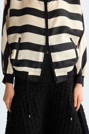 Purificacion Garci Jackets Women Striped Twill Oversize Jacket Vanilla/Black - Image 2
