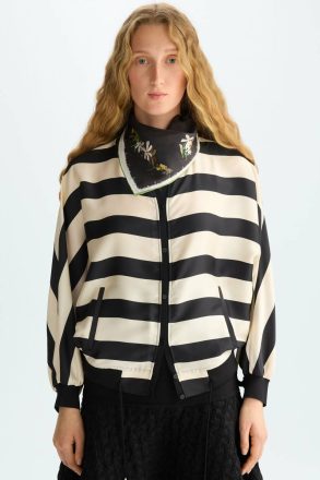 Purificacion Garci Jackets Women Striped Twill Oversize Jacket Vanilla/Black