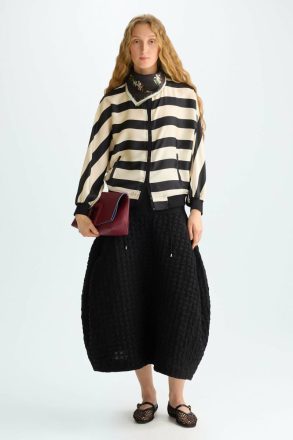 Purificacion Garci Jackets Women Striped Twill Oversize Jacket Vanilla/Black - Image 4
