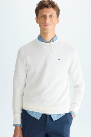 Purificacion Garci Knitwear Textured Pima Cotton Sweater Men Ecru