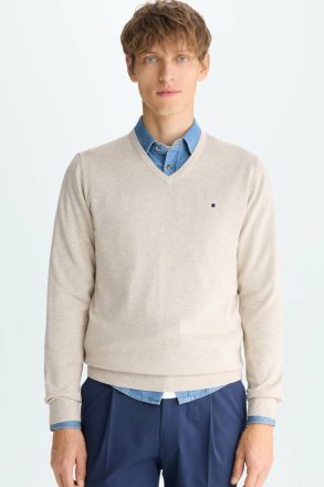 Purificacion Garci Men Beige Cotton V-Neck Sweater Sweatshirts