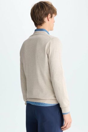 Purificacion Garci Men Beige Cotton V-Neck Sweater Sweatshirts - Image 3