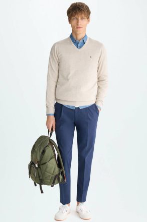 Purificacion Garci Men Beige Cotton V-Neck Sweater Sweatshirts - Image 4