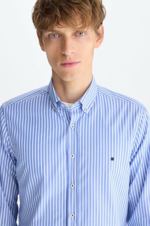 Purificacion Garci Men Candy Stripe Poplin Shirt Sky Blue/White Shirts - Image 2