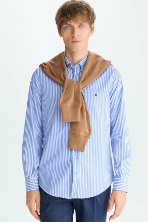 Purificacion Garci Men Candy Stripe Poplin Shirt Sky Blue/White Shirts