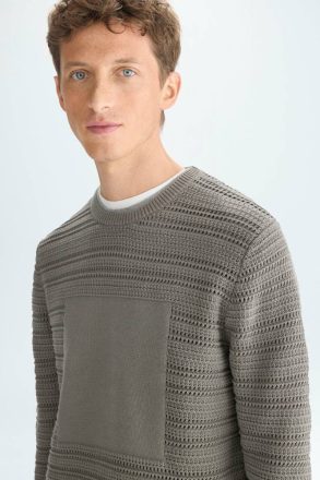 Purificacion Garci Men Knitwear Khaki Cube Textured Cotton Sweater - Image 2