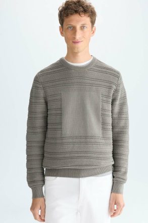 Purificacion Garci Men Knitwear Khaki Cube Textured Cotton Sweater