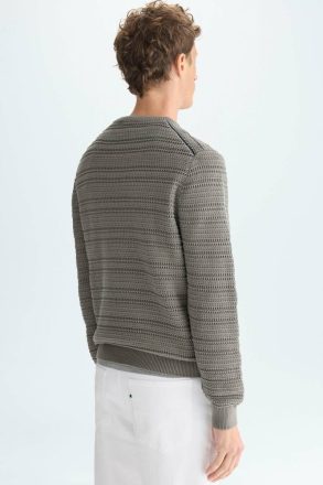 Purificacion Garci Men Knitwear Khaki Cube Textured Cotton Sweater - Image 3