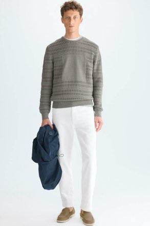 Purificacion Garci Men Knitwear Khaki Cube Textured Cotton Sweater - Image 4