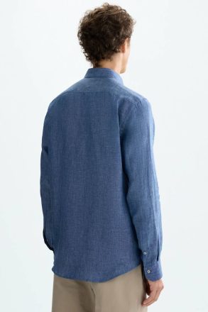 Purificacion Garci Men Shirts Linen Shirt Ink Blue - Image 3