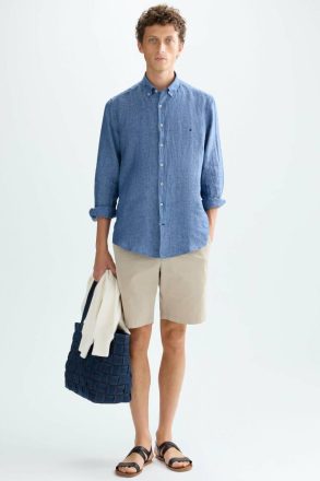 Purificacion Garci Men Shirts Linen Shirt Ink Blue - Image 4