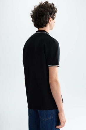 Purificacion Garci Men Stretch-Piqué Half-Zip Slim Fit Polo Shirt Black Polo Shirts - Image 3