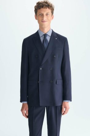 Purificacion Garci Men Suits And Blazers Navy Tropical Wool Double-Breasted Classic Fit Suit Jacket