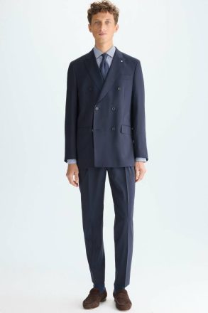 Purificacion Garci Men Suits And Blazers Navy Tropical Wool Double-Breasted Classic Fit Suit Jacket - Image 4