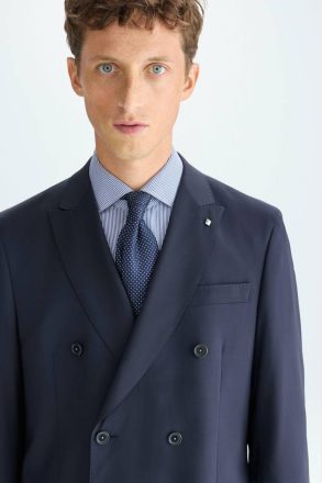 Purificacion Garci Men Suits And Blazers Navy Tropical Wool Double-Breasted Classic Fit Suit Jacket - Image 5