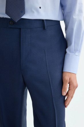 Purificacion Garci Men Wool Bird's Eye Weave Classic Fit Suit Trousers Navy Trousers - Image 2