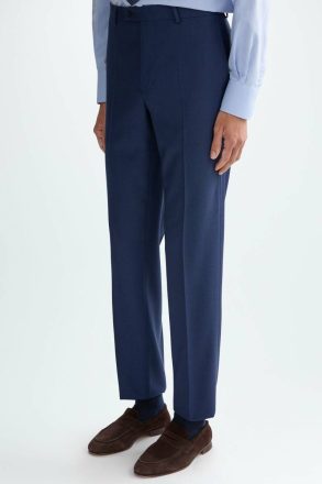 Purificacion Garci Men Wool Bird's Eye Weave Classic Fit Suit Trousers Navy Trousers