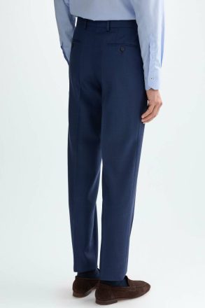 Purificacion Garci Men Wool Bird's Eye Weave Classic Fit Suit Trousers Navy Trousers - Image 3