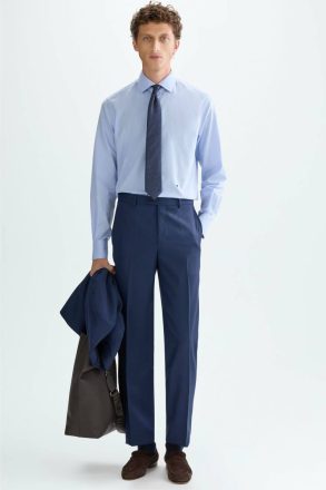 Purificacion Garci Men Wool Bird's Eye Weave Classic Fit Suit Trousers Navy Trousers - Image 4