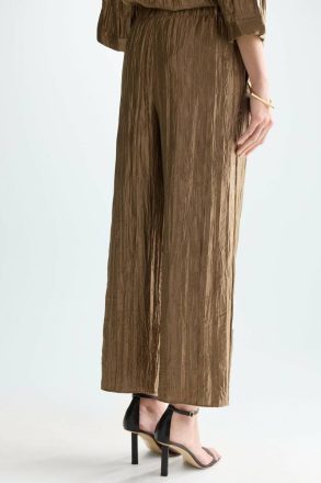 Purificacion Garci Metallic Crinkle Straight-Leg Pyjama-Style Trousers Evening Gold Women - Image 3