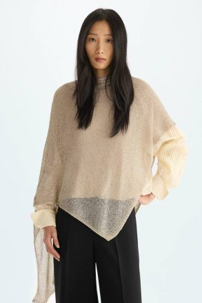 Purificacion Garci Metallic Thread Asymmetric Short Cape Knitwear Women Gold